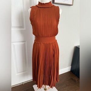 Nanette Lepore Rust Pleated Midi Dress